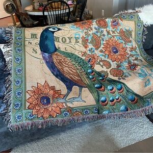 Elegant Peacock Woven Throw Blanket